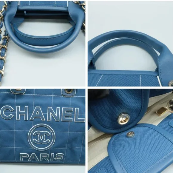 100% Authentic CHANEL Lady First Blue W/P Cloth Tote Bag - Picture 9 of 12